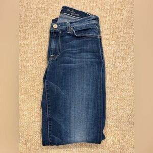7 for all Mankind. The Slim Cigarette. Dark wash. High rise. Inseam 29.5 inches.